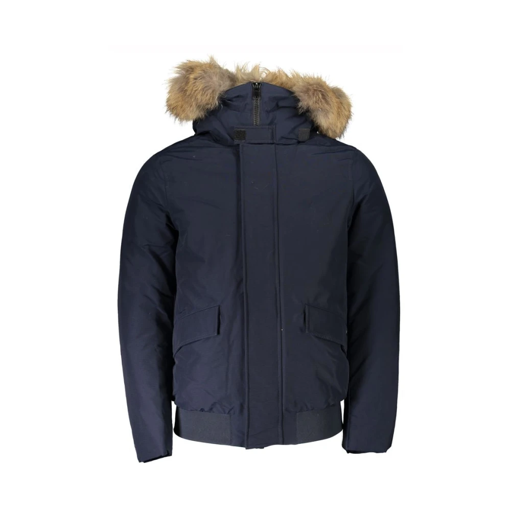 Woolrich Blauwe Katoenen Jas met Capuchon en Afneembare Bont Blue Heren