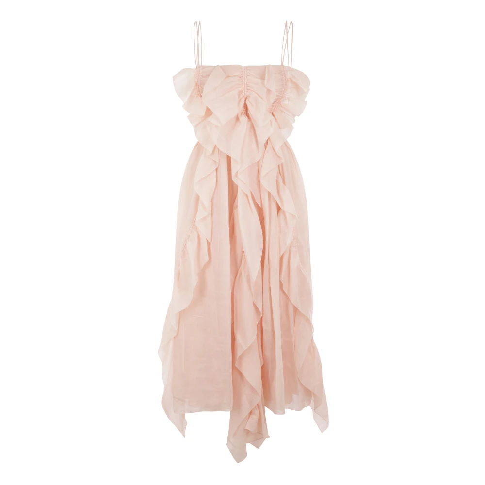 Chloé Mouwloze lange jurk met ruches en geribbelde details Pink Dames