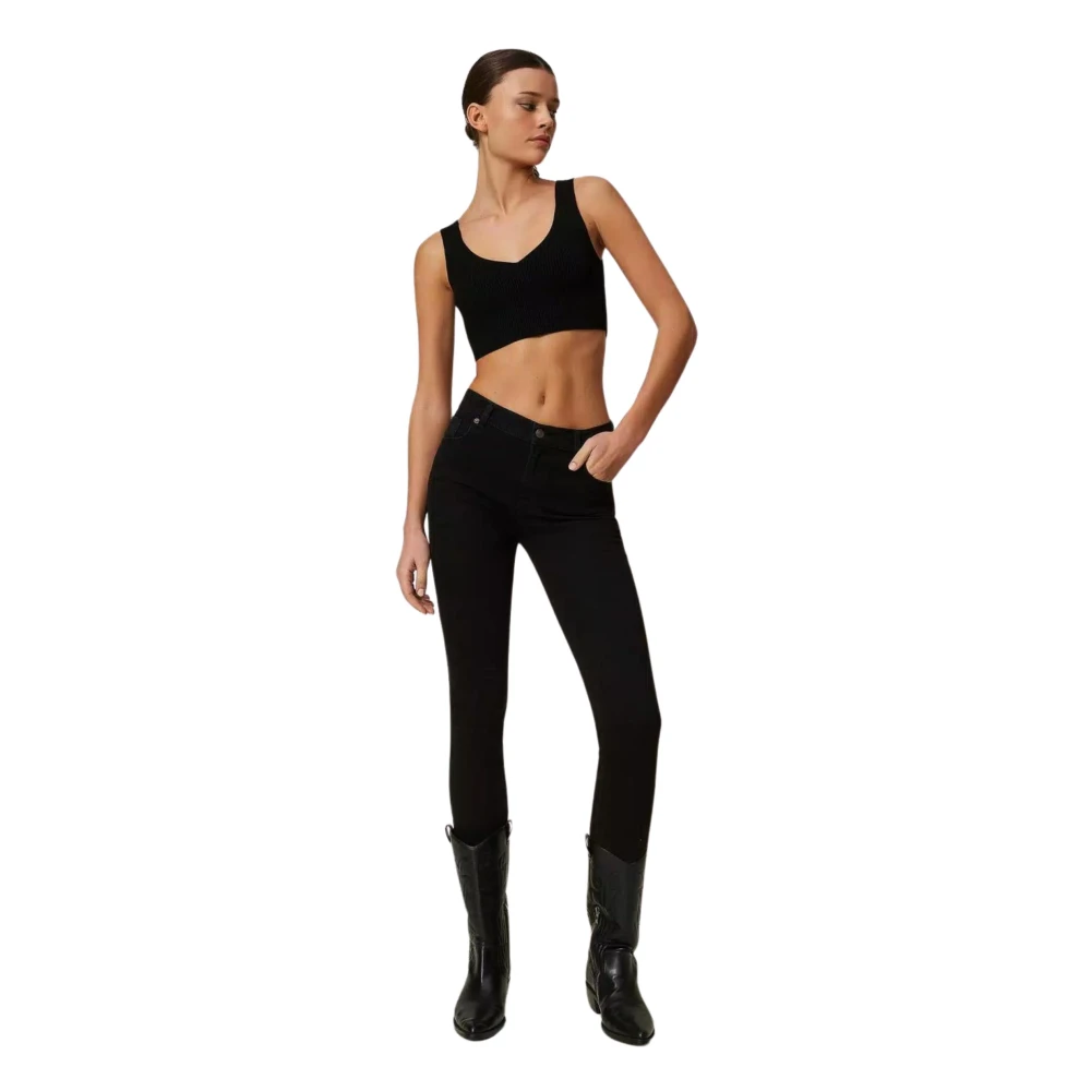 Twinset Zwarte Skinny Jeans met Logo Borduursel Black Dames