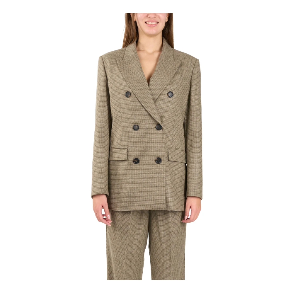 Pinko Wollen double-breasted blazer met micro-ruitpatroon Beige Dames