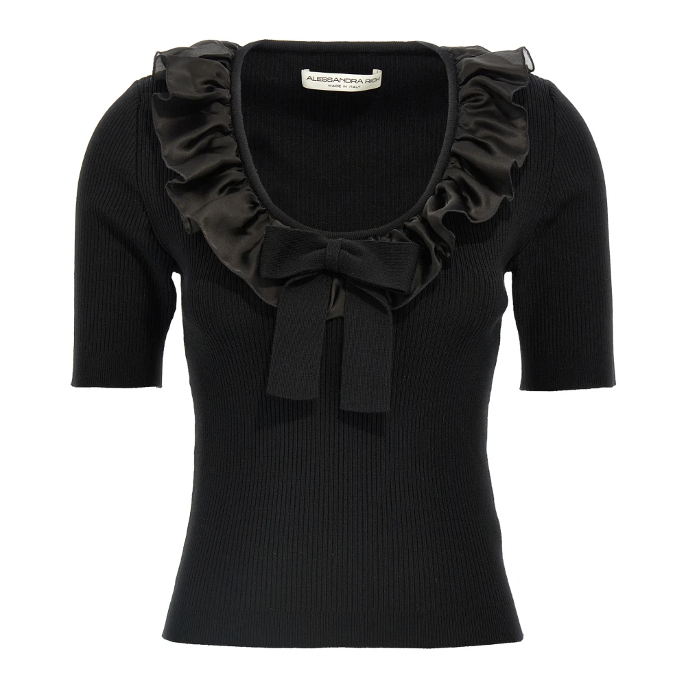 Alessandra Rich Women's Black Merino Jumper With Organza - Blouses - Xs - Blouses & Shirts