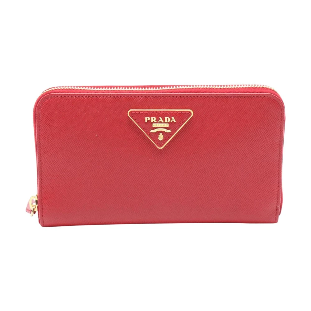 Prada Vintage Women's Red Pre-Owned Saffiano Leather Zip-Around Wallet