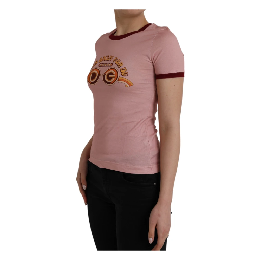 Dolce & Gabbana Rosa Katoenen T-shirt met Logo Print Pink Dames