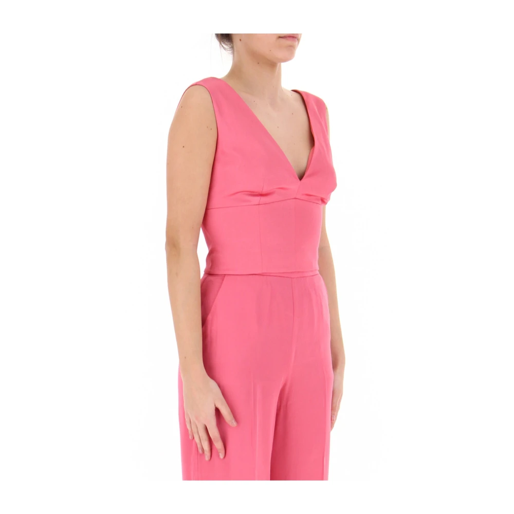 Guess Roze Viscose Top met Diepe V-hals Pink Dames