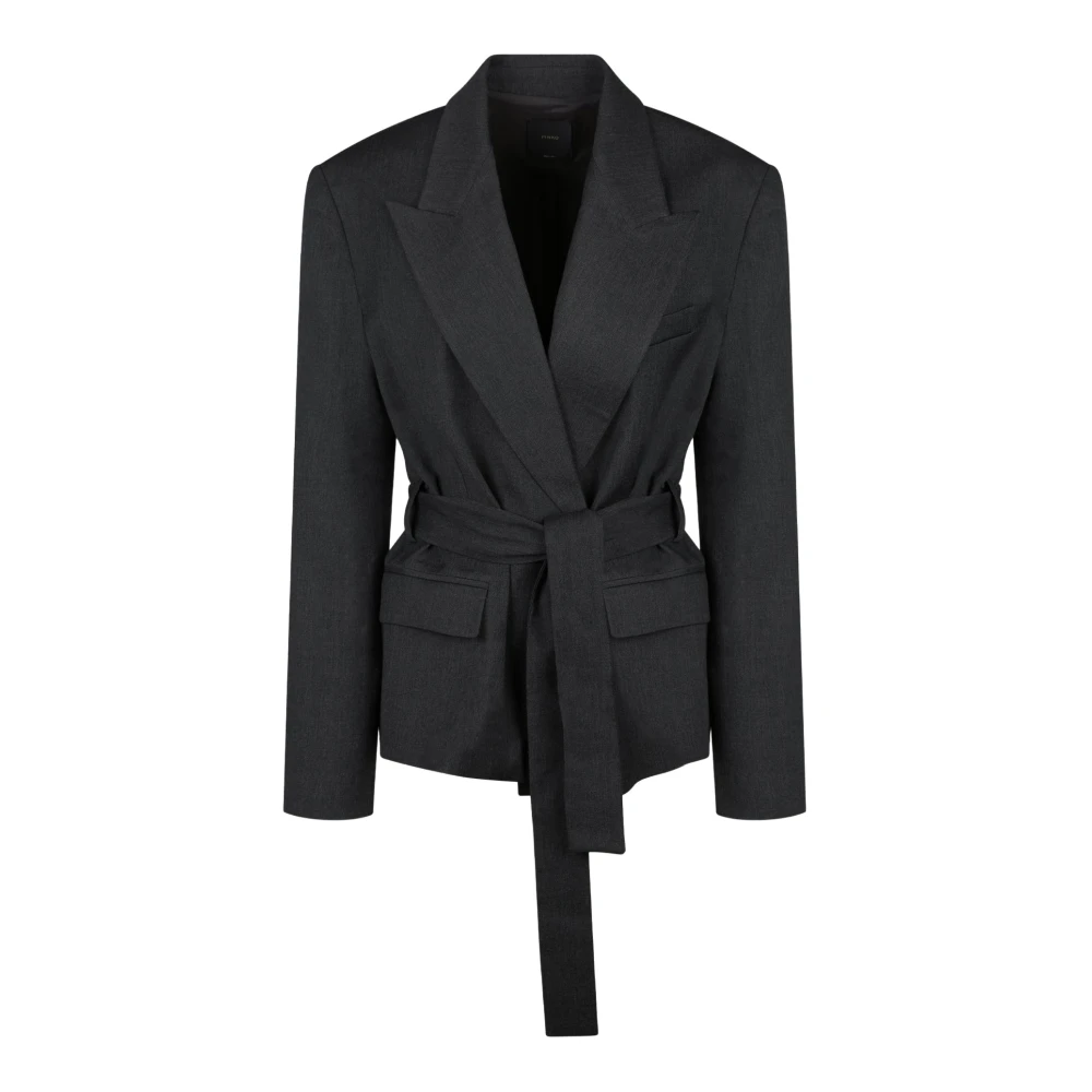 Pinko Grijze Flanellen Klassieke Blazer met Riem Gray Dames