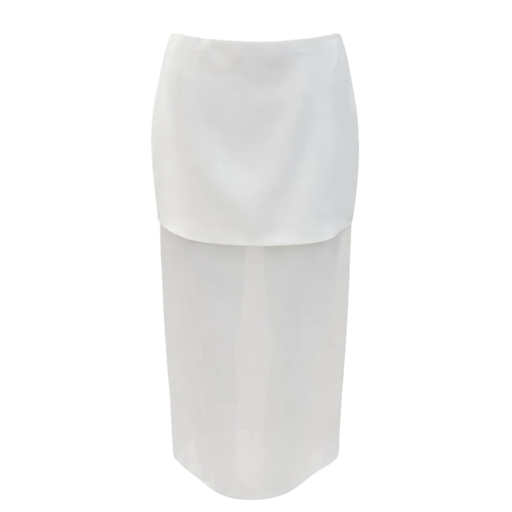 Simona Corsellini White Maxi Skirts, Female, L, Gonna Midi In Cady Con Trasparenza In Organza