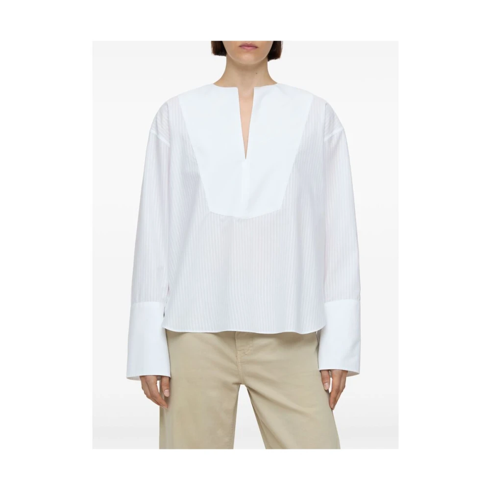 closed Witte V-hals shirt met splitmanchetten White Dames