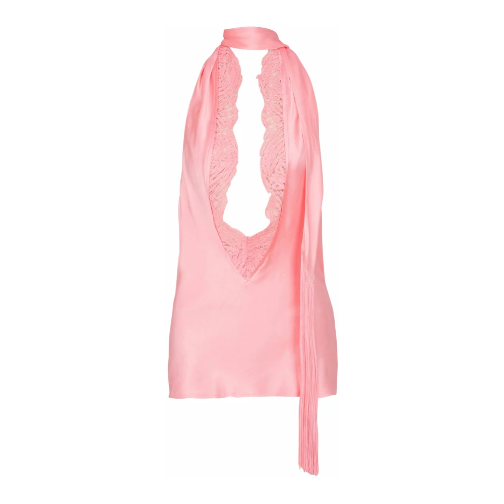 Balmain Mujer Rosado - Top De Satén Con Flecos Y Espalda Descubierta - Tops - Rosa - S