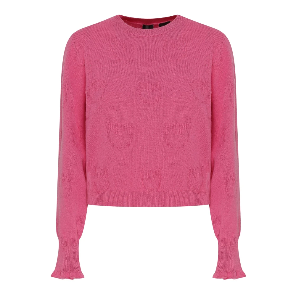 Pinko Fuchsia Crewneck Logo Mönster Kashmirtröja Pink, Dam