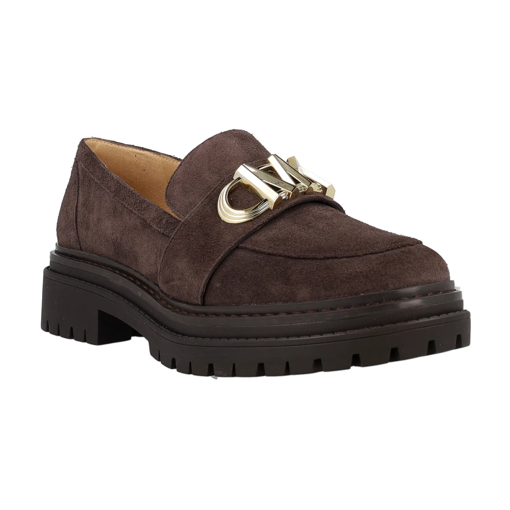 Michael Kors Chocolade Leren Mocassins met 4cm Rubberen Zool Brown Dames