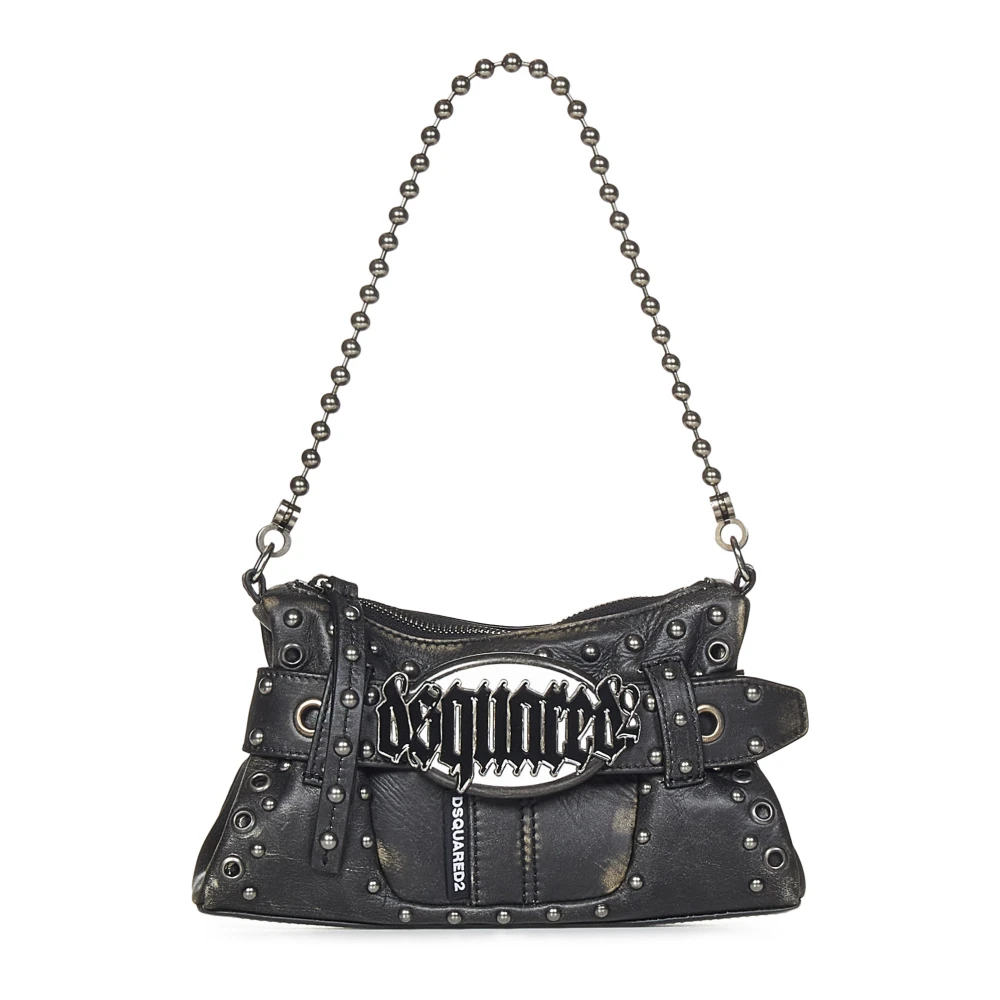 Dsquared2 Zwarte Leren Clutch Riem Schoudertas Black Dames