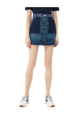 Kort denimkjol med aztekisk midjeband