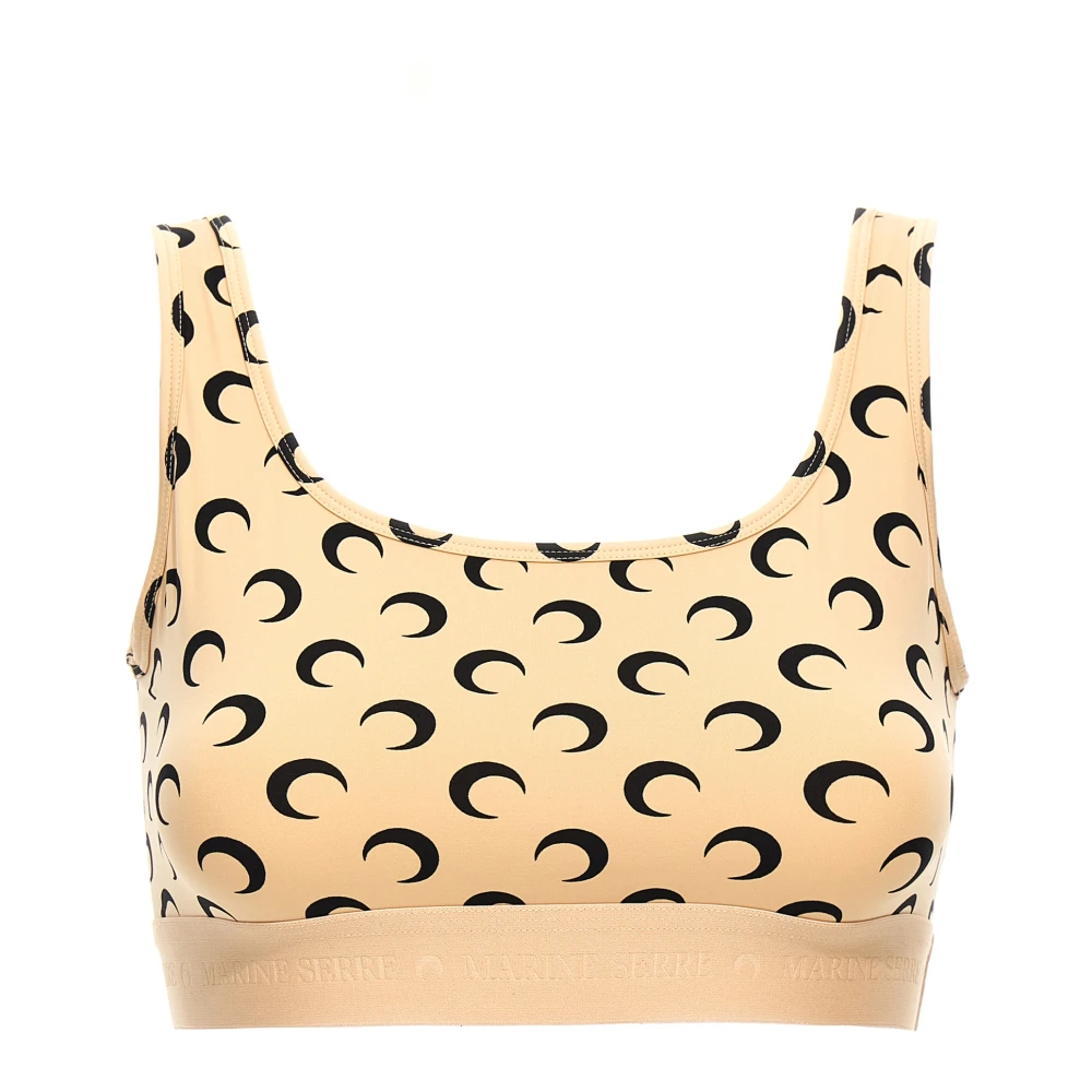 Marine Serre Women's Beige Moon Printed Jersey Cropped Top - Sleeveless Tops - Xs - Tops