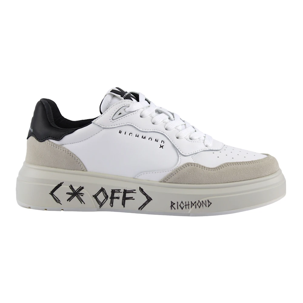 John Richmond Witte Zwarte Kalfsleren Sneakers Heren Schoenen