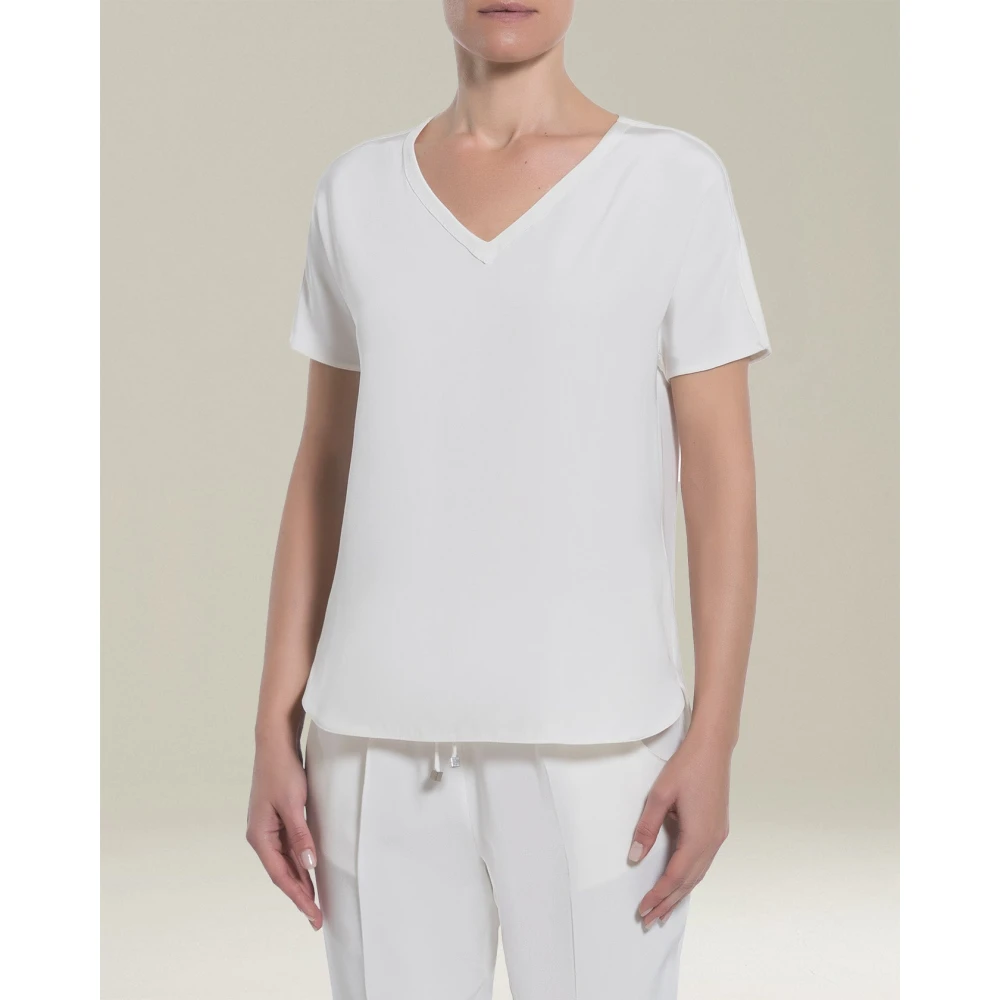 Kiton Zijden V-Hals T-Shirt White Dames