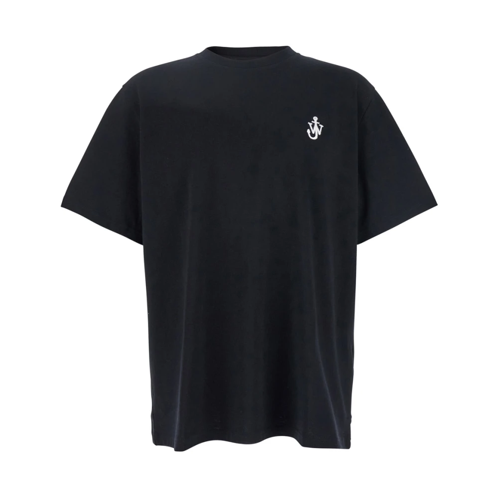 JW Anderson Zwart Logo Geborduurd Crewneck T-Shirt Black Heren