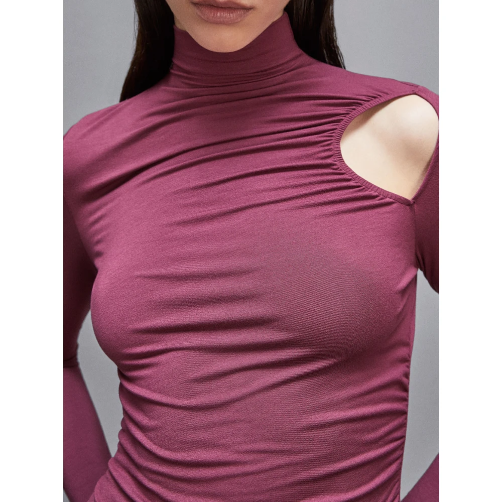 PATRIZIA PEPE Bordeaux Mini Jurk met Draperie Purple Dames
