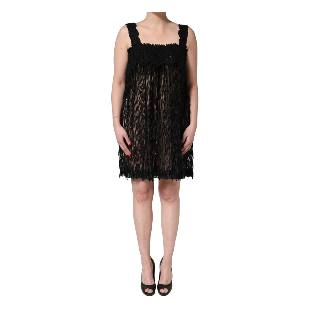 Dolce & Gabbana Women's Black Fringed Sleeveless Mini Dress - Short Dresses - Xl - Dresses