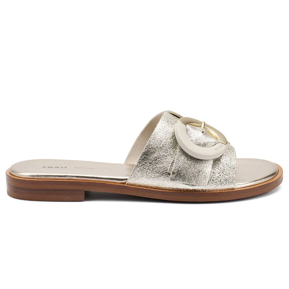 Frau Women's Gray Sliders, 4 Uk, Laminated Leather Sandals For Summer