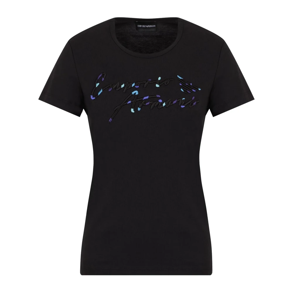 Emporio Armani Zwarte T-shirts en Polos met Logo Borduurwerk Black Dames