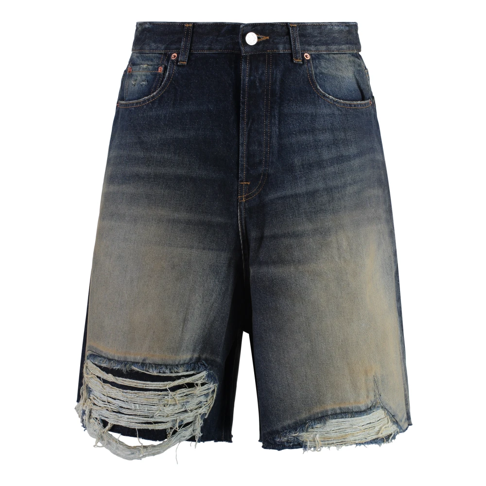 Vetements Versleten Denim Shorts Blue Heren