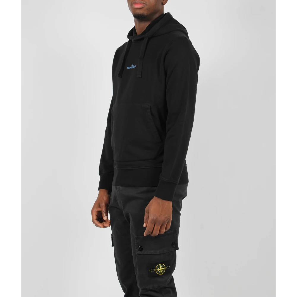 Stone Island Logo Hoodie Katoenen Sweatshirt Fw24 Black Heren