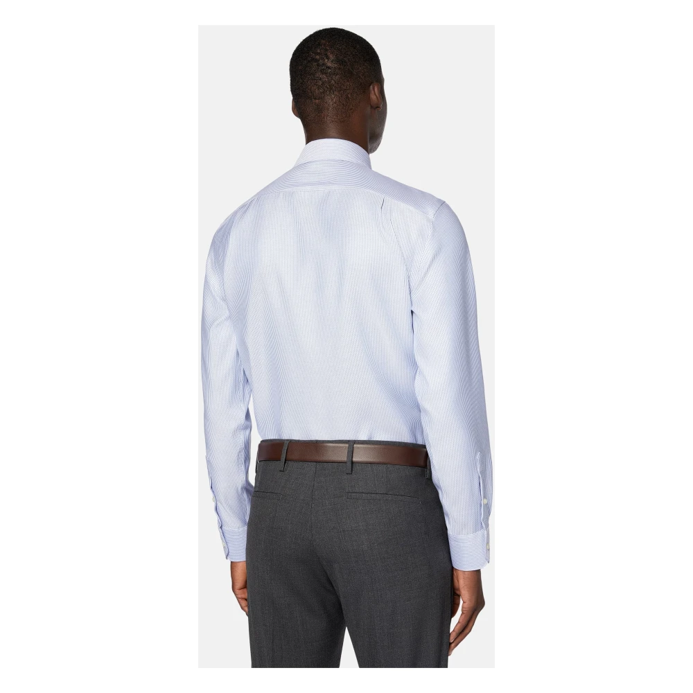 Boggi Milano Regular Fit Overhemd van gestreept katoenen twill Blue Heren