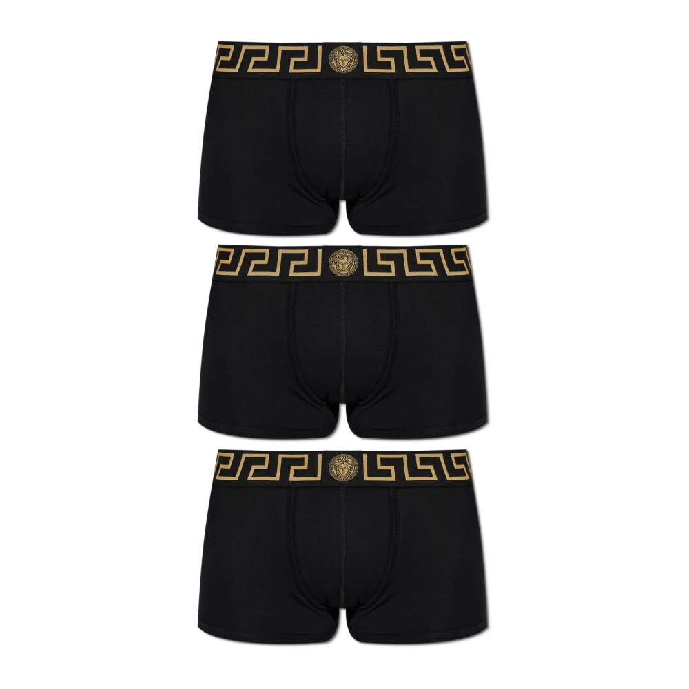 Versace Mannelijk Zwart Ondergoed Heren, S, Katoen, Driepersoons Katoenen Boxer Briefs