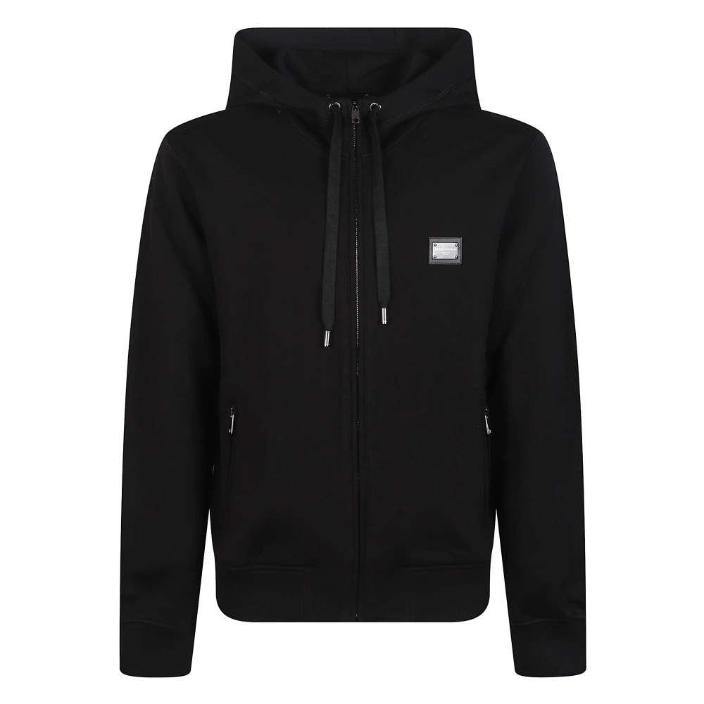 Dolce & Gabbana Men's Black Zip-Throughs, M, Hooded Zip-Up Sweatshirt