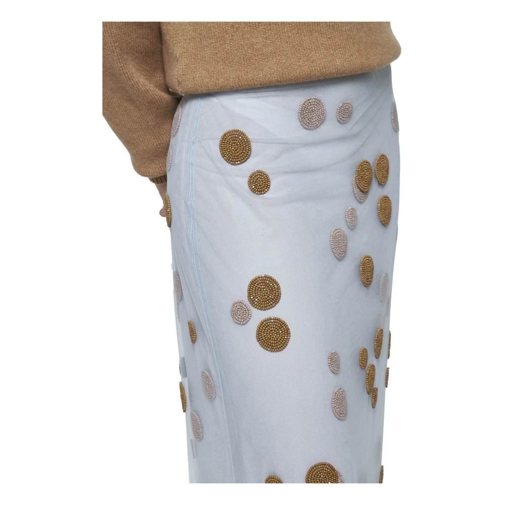 Fendi Gouden Beaded Polka Dot Tule Rok Blue Dames