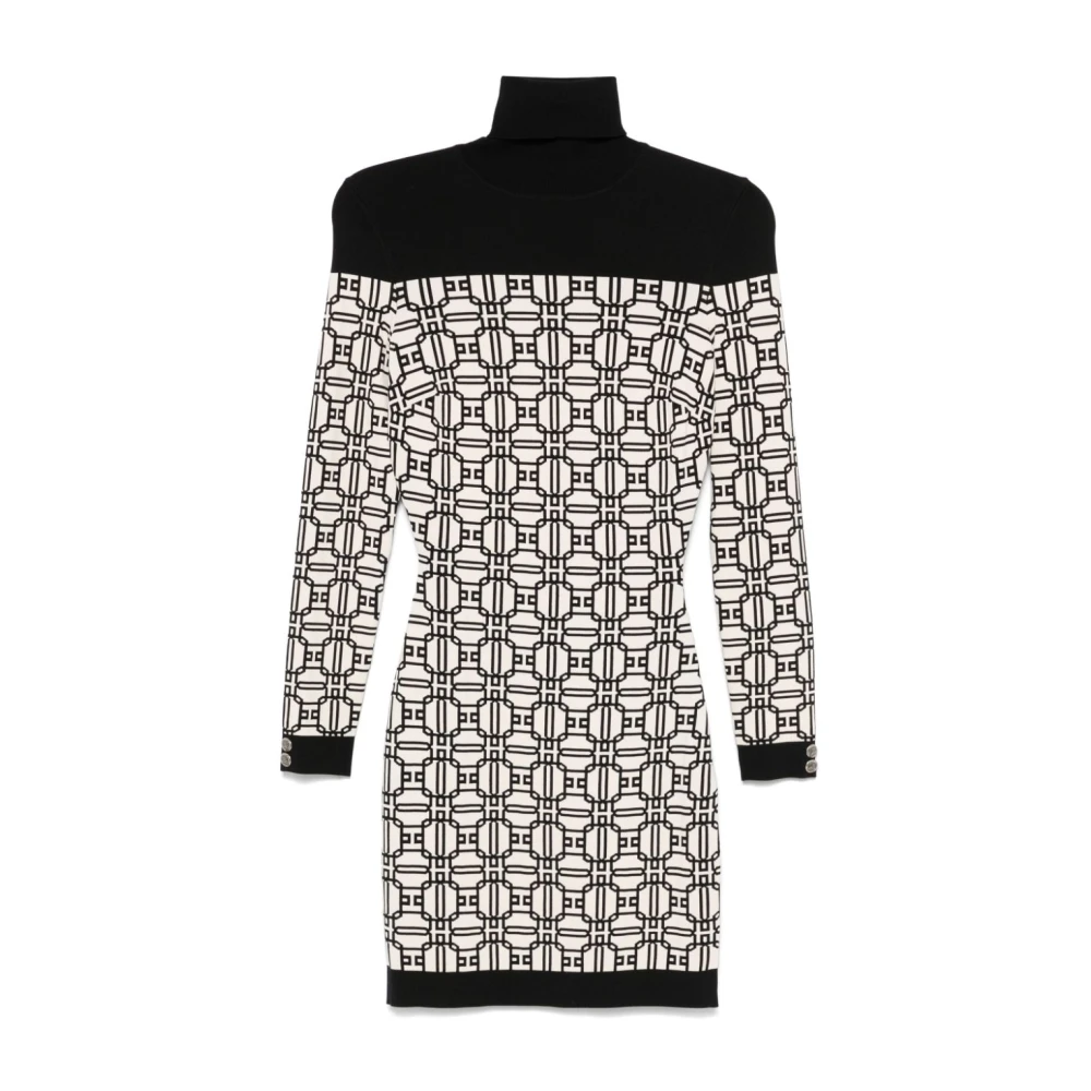Elisabetta Franchi Jacquard Gebreide Rolnek Jurk Black Dames