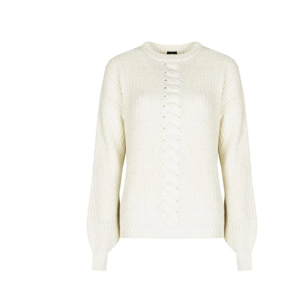 Pinko Veta Trui met Ronde Hals en Lurex Detail White Dames