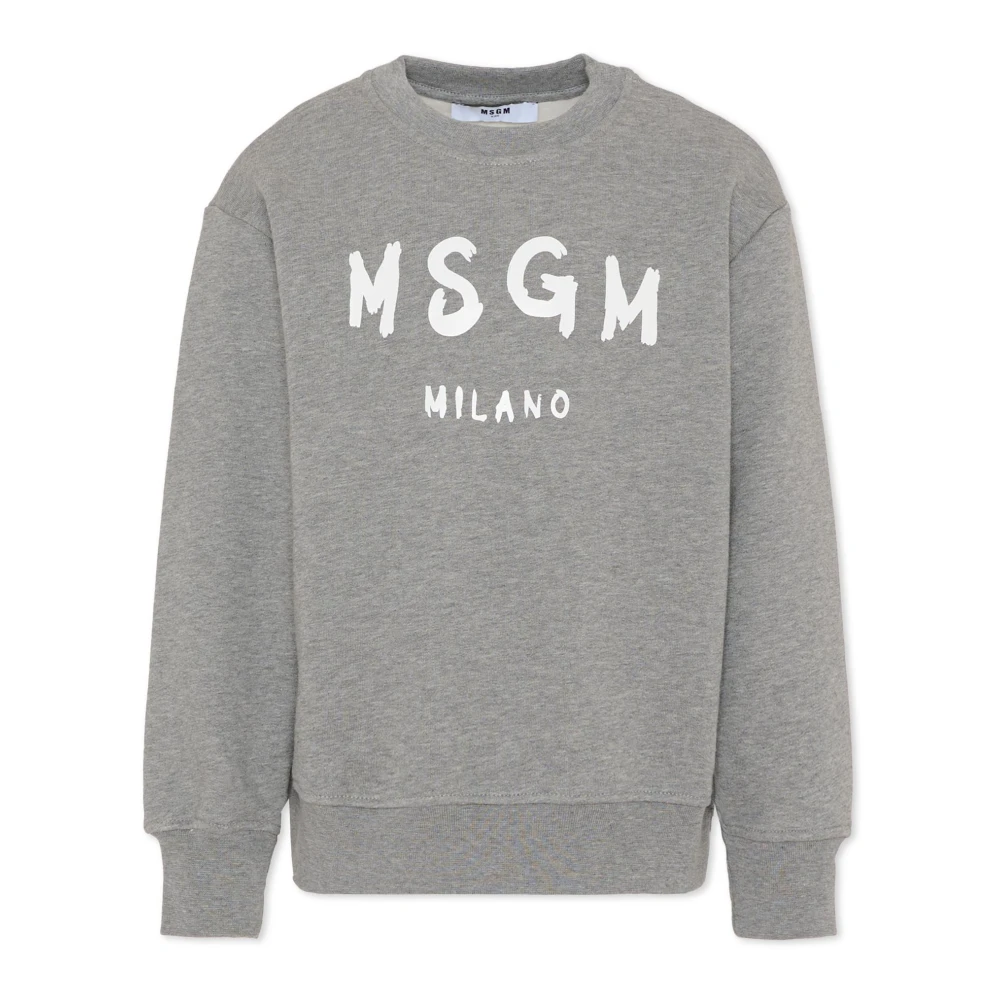 Msgm Unisex Gray Round Neck Sweatshirt