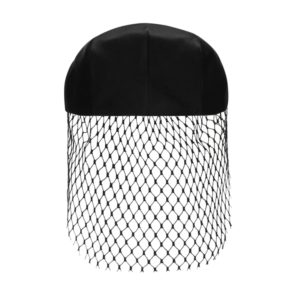 Dolce & Gabbana Zwarte Sluier Detail Platte Kroon Hoed Black Dames