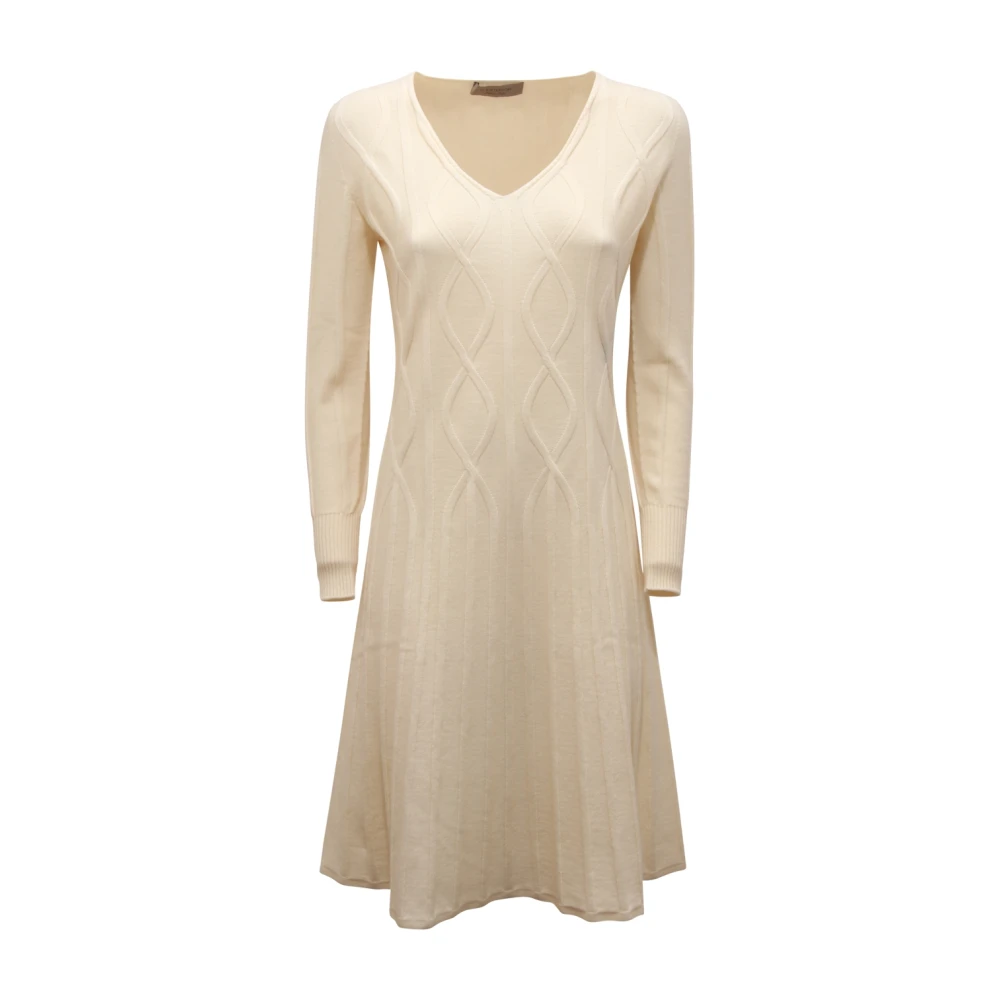 D.exterior Women's Beige V-Neck Wool Blend Dress