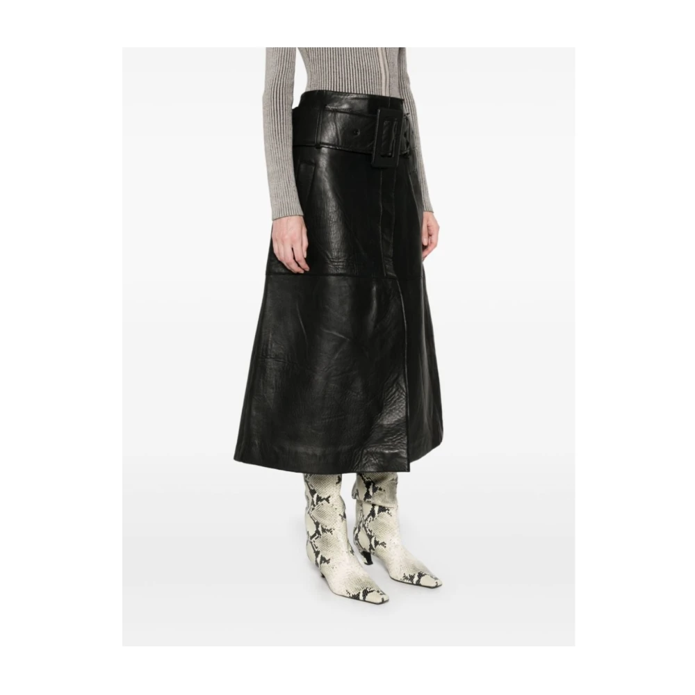 Remain Birger Christensen Midi Rok van Bonded Leer Zwart Black Dames