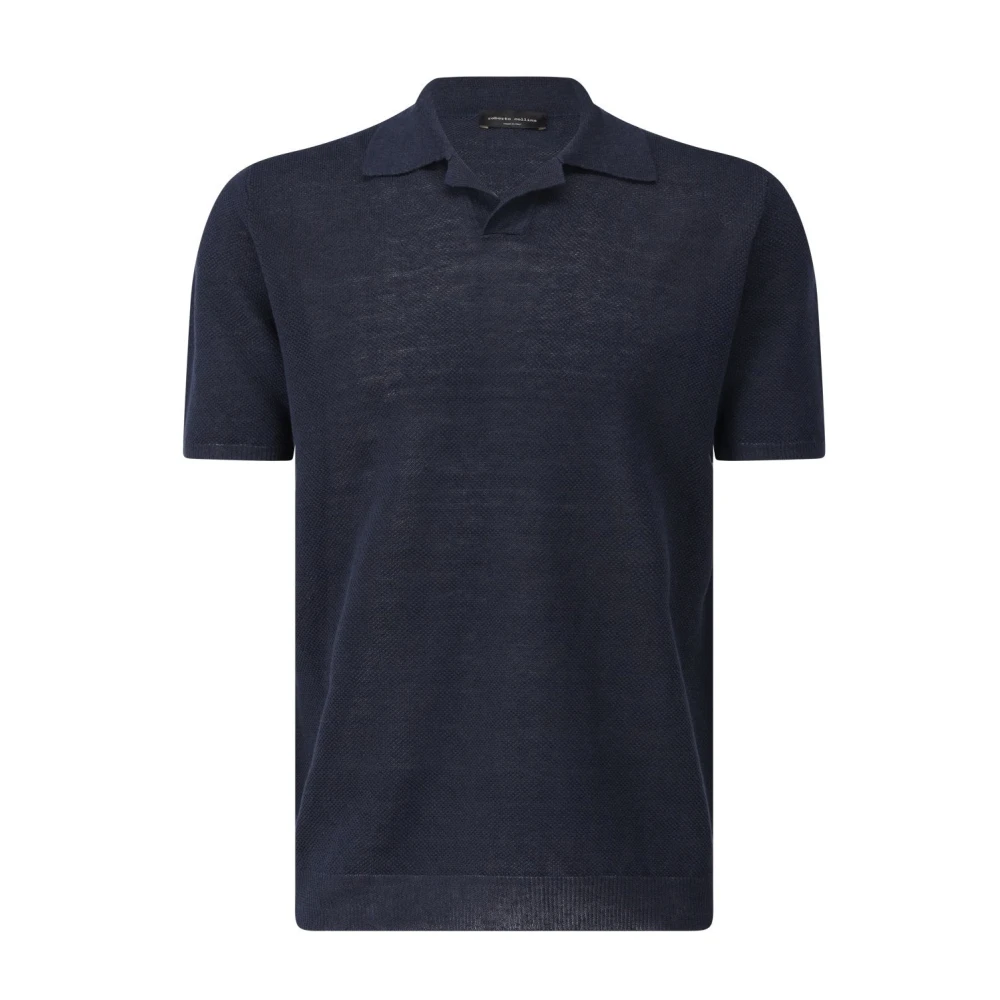 Roberto Collina Linnen Poloshirt Klassieke Stijl Blue Heren