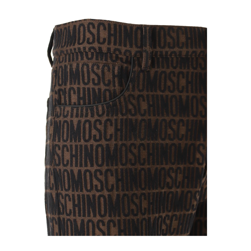 Moschino Jacquard Logo Katoenen Broek Bruin Brown Heren
