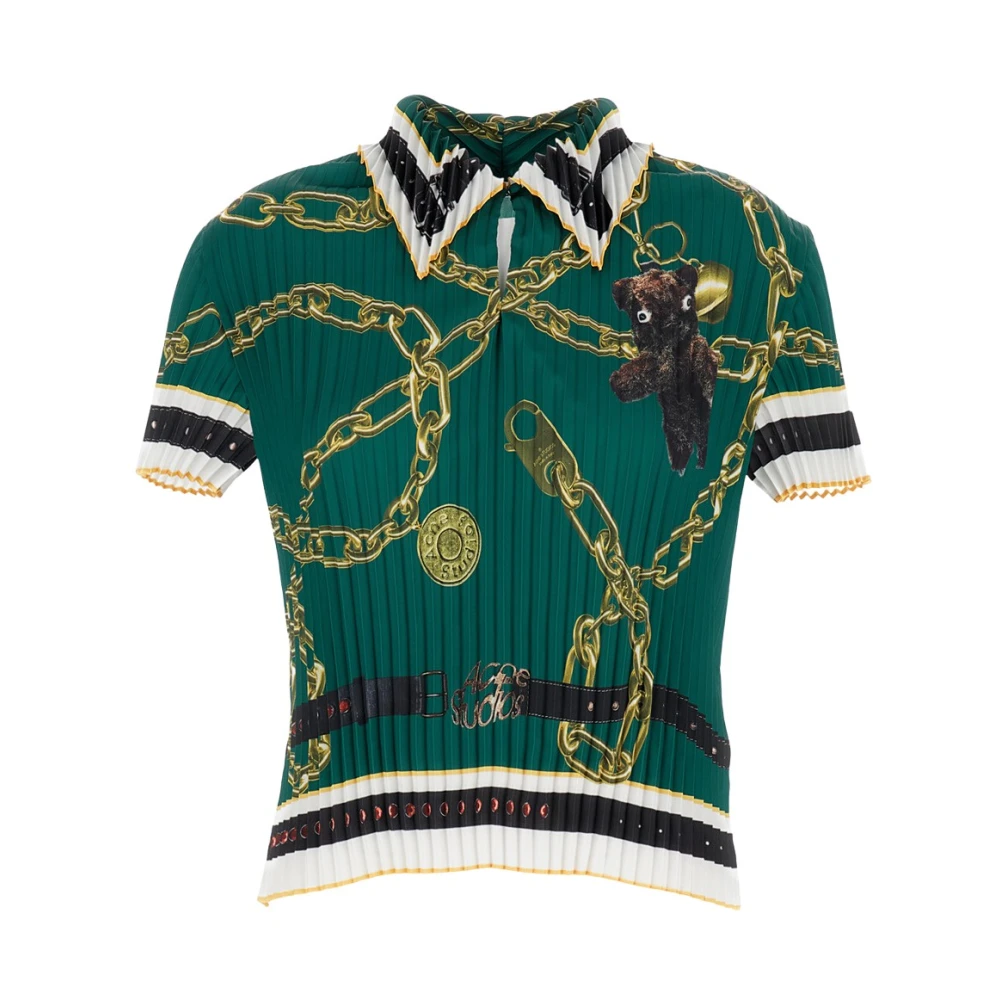 Acne Studios Grön Pleated Printed Blouse