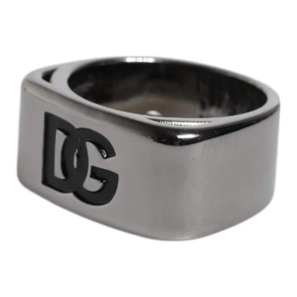 Dolce & Gabbana Unisex Grijs Accessoires One Size, Zilveren Toon Messing Dg Logo Ring