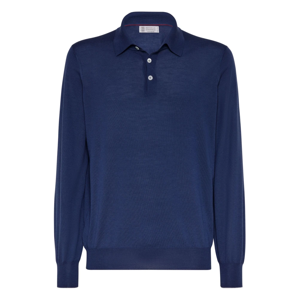 BRUNELLO CUCINELLI Luxe Wol Kasjmier Polo Shirt Blue Heren