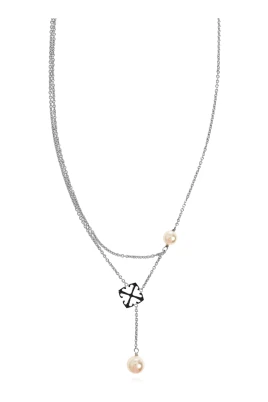 Dubbellagers halsband med fejkpärlor