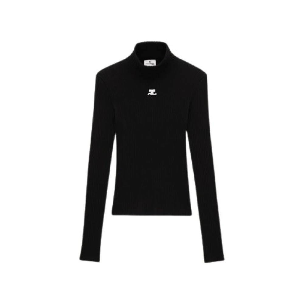 Courrèges Zwarte Geribbelde Gebreide Trui Lange Mouwen Black Dames