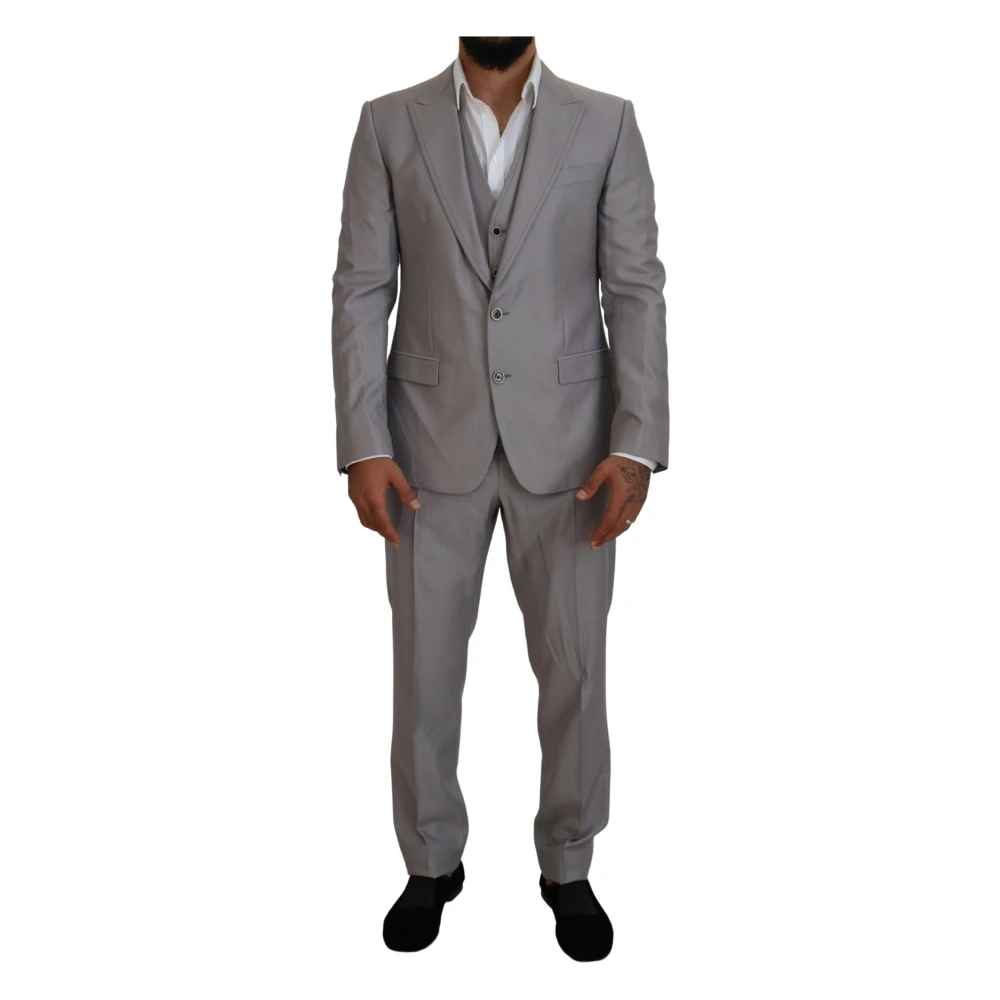 Dolce & Gabbana Men's Silver Wool Silk Slim Fit Suit