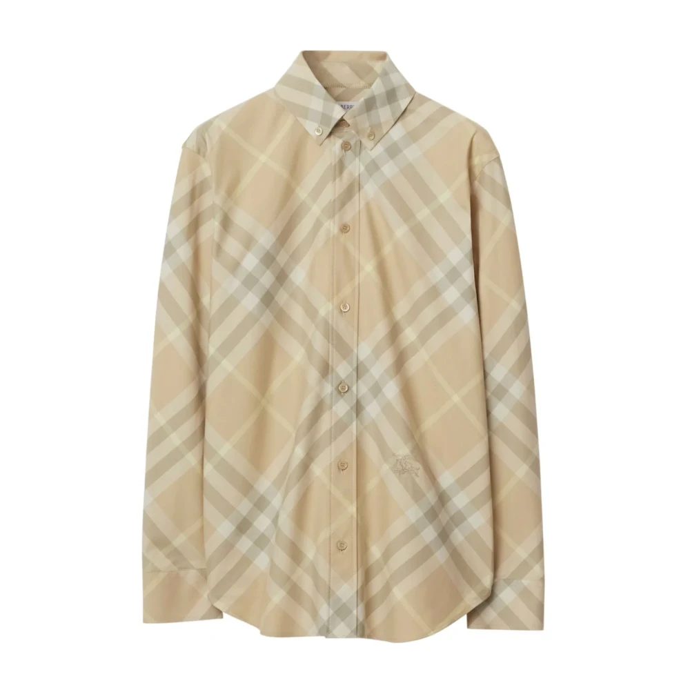 Burberry Beige Twill Kraag Shirt met Check Beige Dames