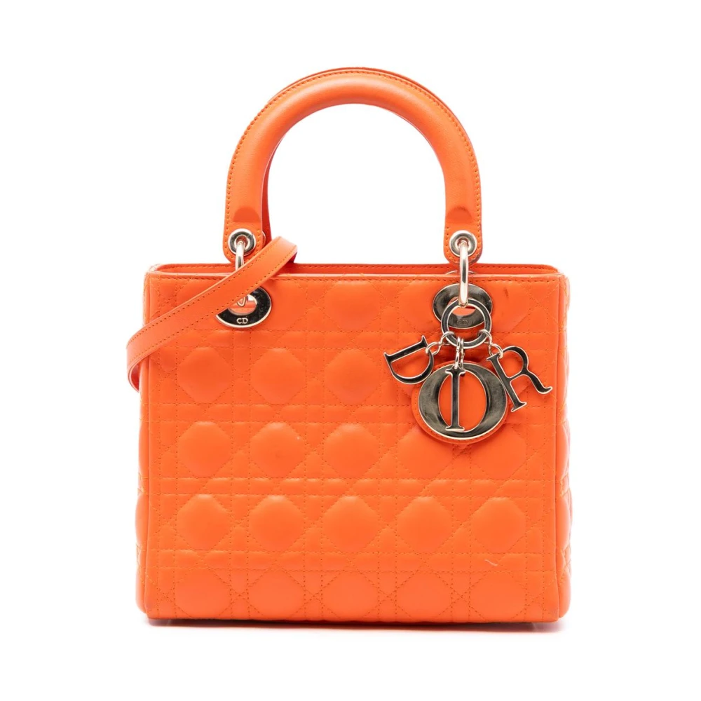 Dior Vintage Women's Orange Pre-Owned Vintage Cannage Lambskin Satchel