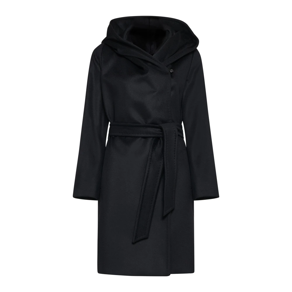 Max Mara Studio Zwarte wollen wikkeljas met capuchon Black Dames