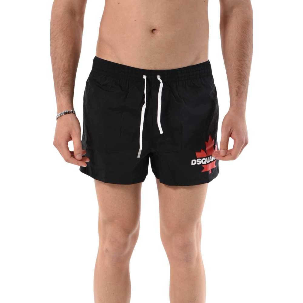 Dsquared2 Men's Black Boxer Shorts With Drawstring Waist - Beachwear - Xs - Swimwear