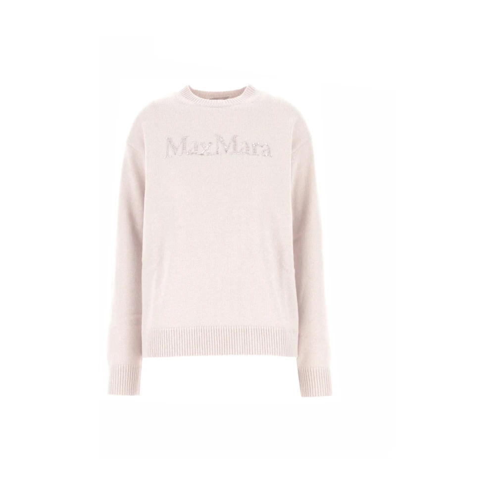 Max Mara Beige Wollen Trui met Geribbelde Rand Beige Dames