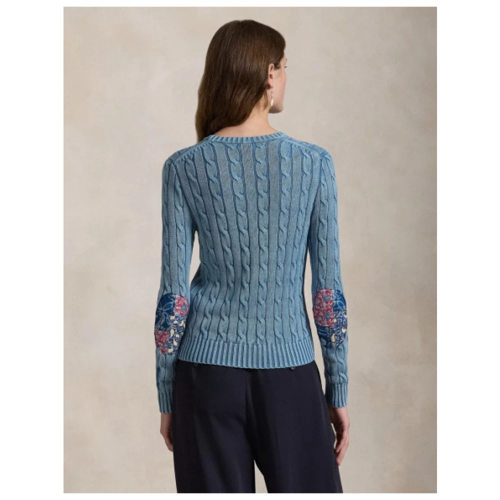 Polo Ralph Lauren Gedraaide gebreide elleboogpatch trui Blue Dames